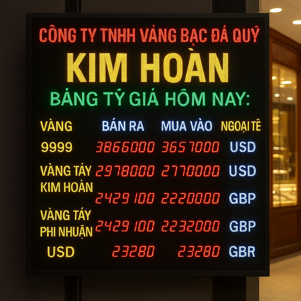 Mẫu màn hình led ma trận tại tiệm vàng và cửa hàng trang sức